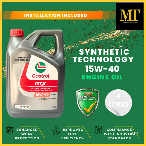 MT Castrol GTX 15W-40 4L Synthetic Technology Oil API SP ACEA A3/B4 for Petrol and Diesel Vehicles