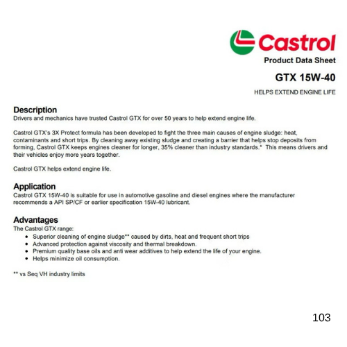 MT Castrol GTX 15W-40 4L Synthetic Technology Oil API SP ACEA A3/B4 for Petrol and Diesel Vehicles