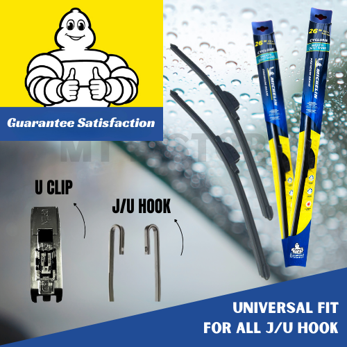 2pcs set Michelin Honda Wiper J/U Hook Accord, Civic, City, Jazz, BRV, CRV, HRV, WRV, Odysey, Stream